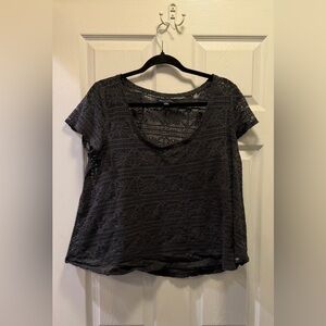 American Eagle Outfitters Black Lace Scoop Neck Short Sleeve Top